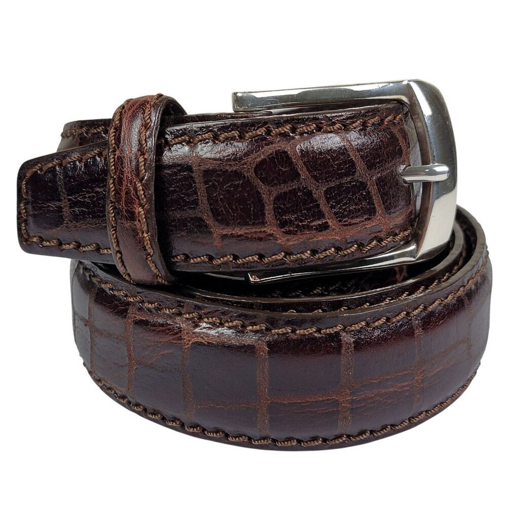 Brighton Mens Brown Escape Croco Embossed Leather Belt Size 44 M21538
